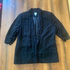 LC Lauren Conrad 12 Black Blazer Open Front 3/4 Sleeves with Ruching Pockets